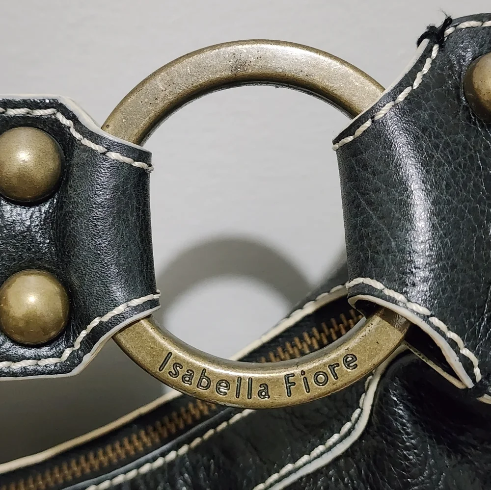Isabella Fiore Black Leather Studded Braided Hobo Shoulder Bag Boho Western Chic - Picture 13 of 15
